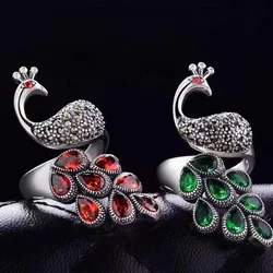 Hot Sale Genuine Peacock Finger Ring with Crystal Rhinestone Zircon for Women Party Engagement Wedding Jewelry