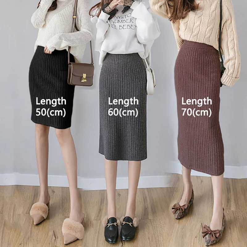 Women's Skirt Office Skirt Spring Autumn Sexy Warm Knitted Black Pencil Skirt Lady High Waist Elegant Long Skir Party Club Skirt