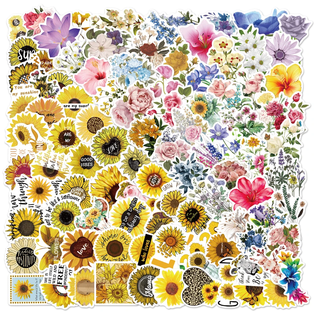 50/100PCS Cartoon girasole adesivi per ragazze Laptop chitarra bagagli Skateboard Bike impermeabile Cool Sticker decalcomania giocattoli per bambini