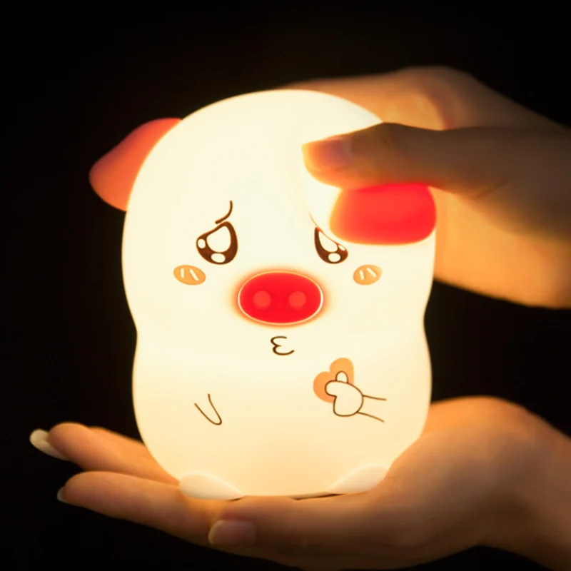 

Creative Compassion Pig Night Light Children Sleeping Decompression Patting Silicone Atmosphere New Strange Gift Light