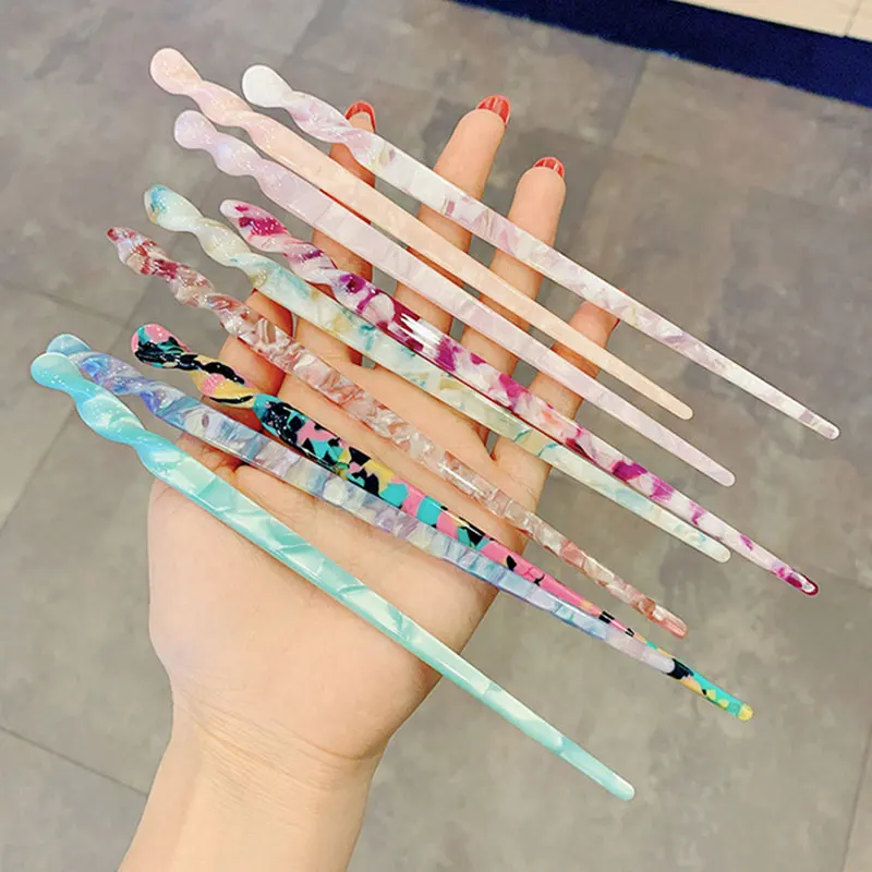 Acetate Resin Chopstick Vintage Chinese Style Hair Sticks Marble Print Hairpins Women Ponytail Holder Hair Clip Hair Accesories