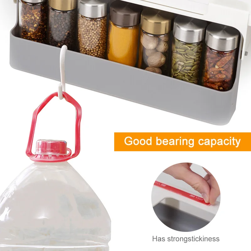 Kitchen Spice Rack Self-adhesive Spice Organizer Rack Seasoning Bottle Spice Organizer Wall-mounted Under-Shelf Kitchen Storage