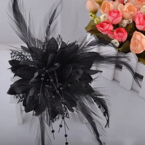 Imagen 1 del producto Ramillete de cuentas de plumas y flores a la moda para mujer, Clip para el pelo, diadema nupcial, broche, pasadores para novia, accesorios para el cabello, joyería