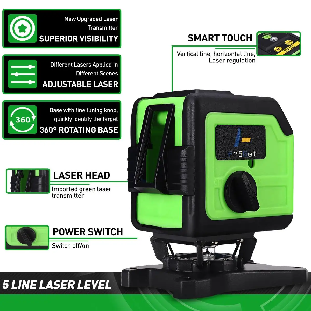 FASGet 5 Lines Laser Level 3D Level Self-Leveling 360 Horizontal Vertical Cross Super Powerful Laser Level Remote Control