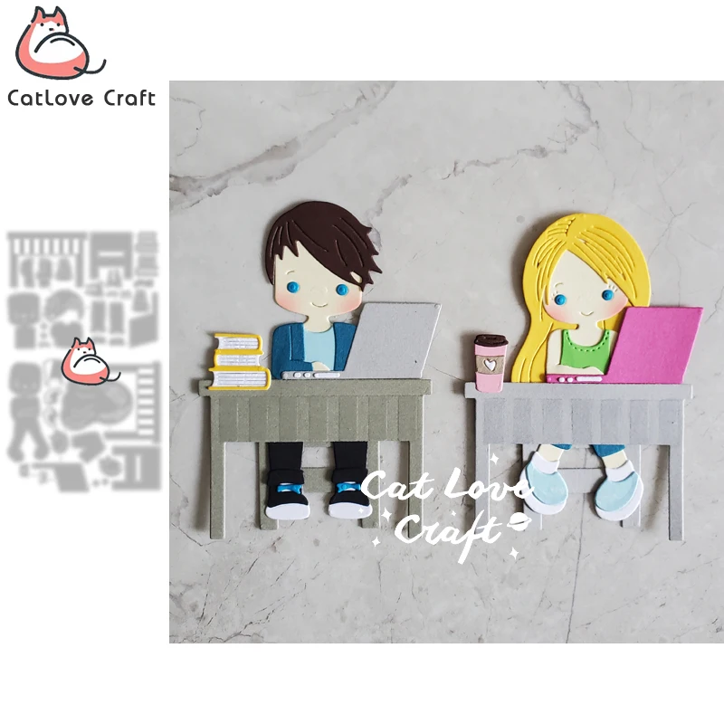 Distant Learning Boy Girl Metal Cutting Dies Scrapbooking Stencil Die Cuts Card Making DIY Craft Embossing New Dies For 2021