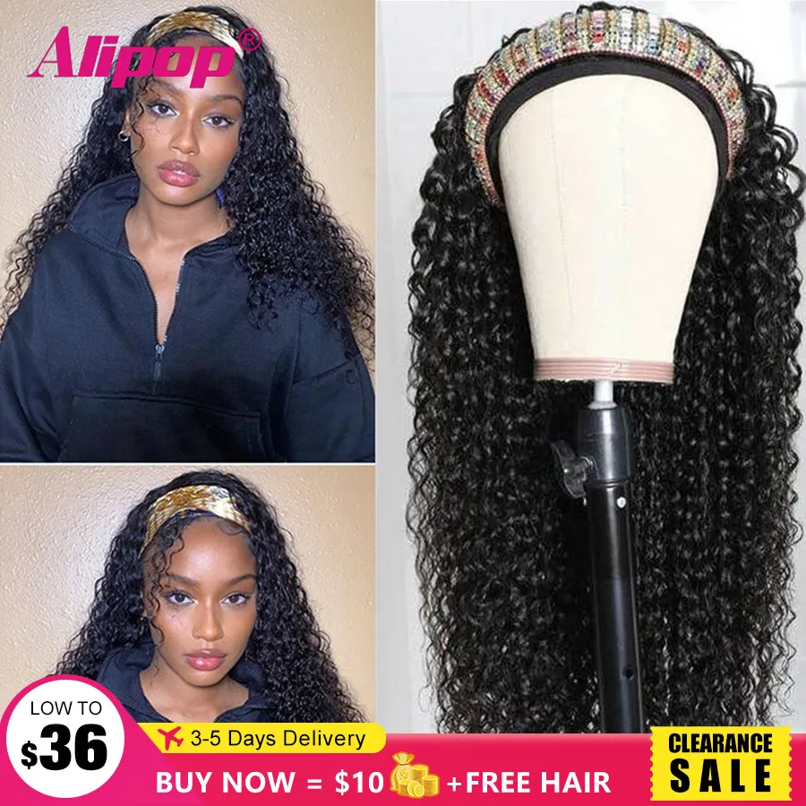 Curly Headband Wig Human Hair Malaysian Curly Human Hair Wigs For Women Glueless Wigs Brazilian Rmey Hair Wigs Alipop Wig