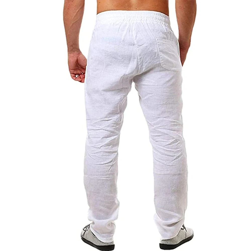 Nova primavera verão calças de linho de algodão dos homens respirável cor sólida calças de linho masculino casual fitness streetwear S-3Xl