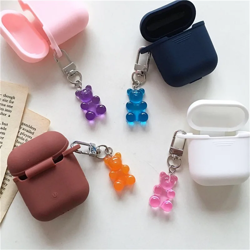 1PC Cute Girls Resin Gummy Bear Keychain For Woman Candy Color Animal Bear Key Chain Earphone Cover Jewelry Party Friends Gifts