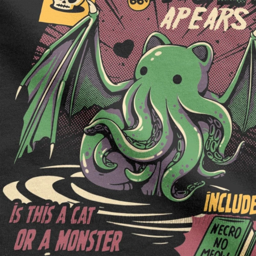 A Wild Cthulhu T Shirts for Men Pure Cotton Casual T-Shirt Cat Monster Skull Cartoon Tops Cute Funny Tee Shirt New Arrival