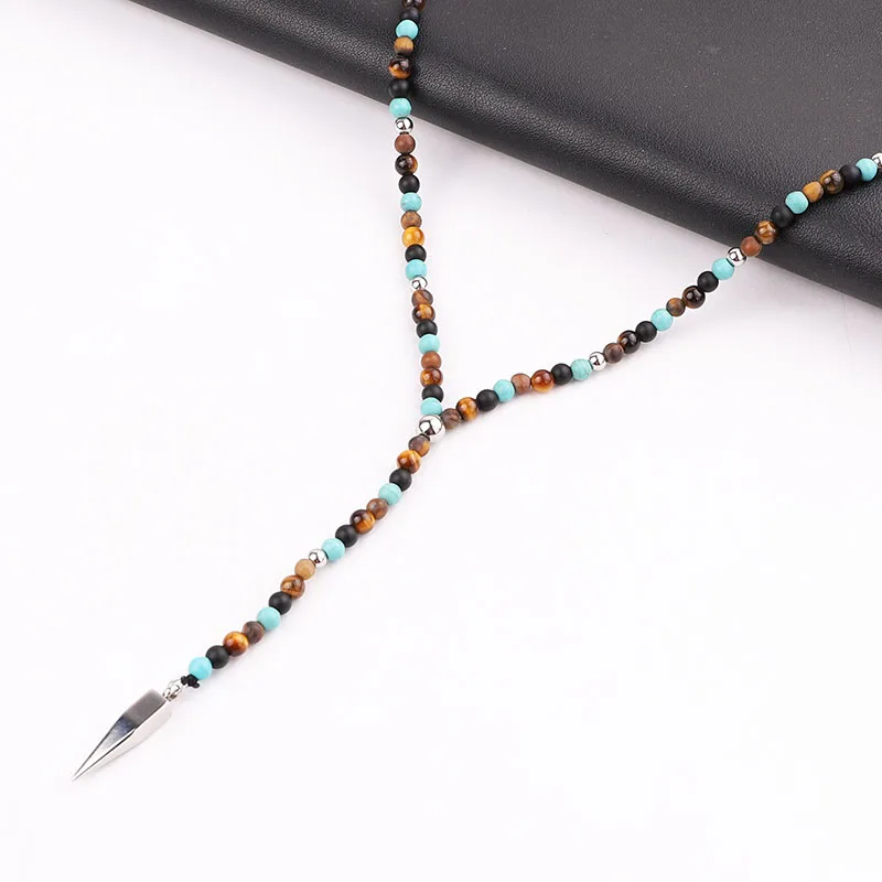 New Men Necklace Natural Stone Beads Tiger Eye Matte Onyx 316L Stainless Steel Cute Pendant Necklace Jewelry Gift Men