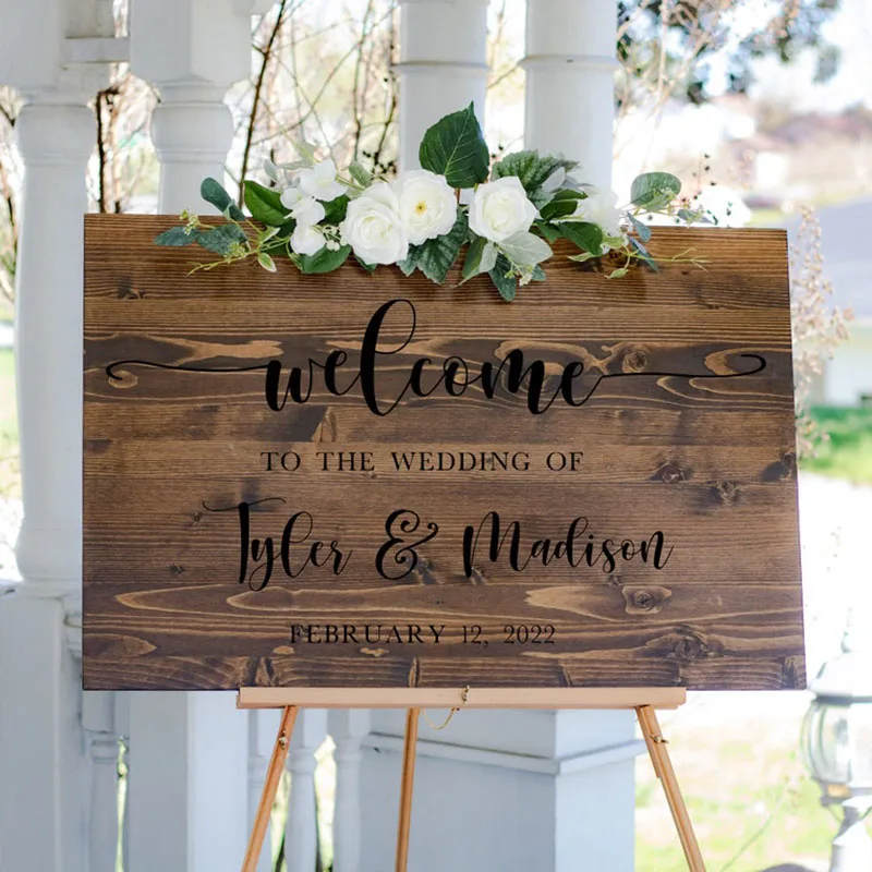 Custom Wedding Welcome Sign Decal Vinyl Wall Stickers Removable Personalized Bride Groom Names Wedding Decoration P866