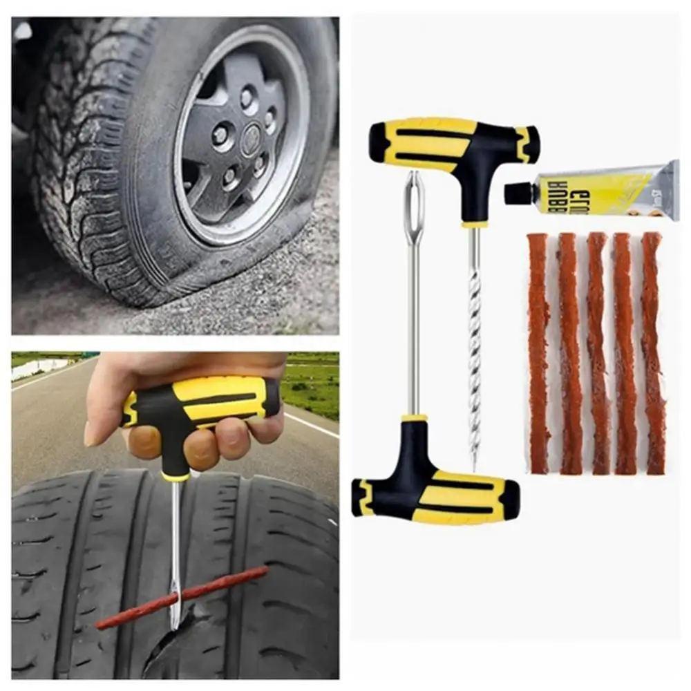 8Pcs Car Tire Glue Repair Strips Vehicle Tubeless Tire Plug Tyre Puncture Repair Kit Needle Patch Tool Insert/Thread Drill