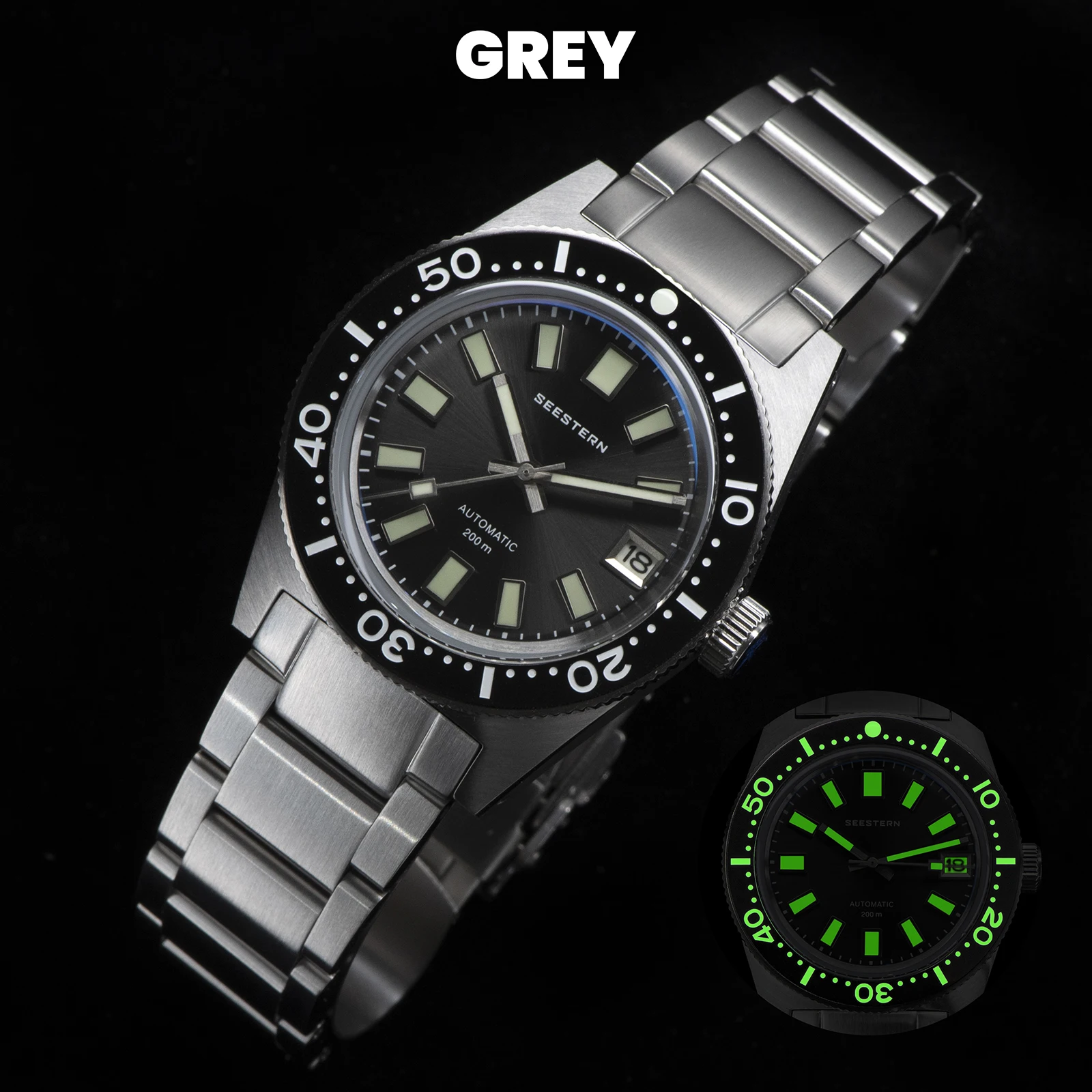 SEESTERN 62MAS Duikhorloge Mannen Automatisch Mechanisch Horloge Lichtgevende Bezel Waterdicht NH35 Beweging Saffierglas Armband