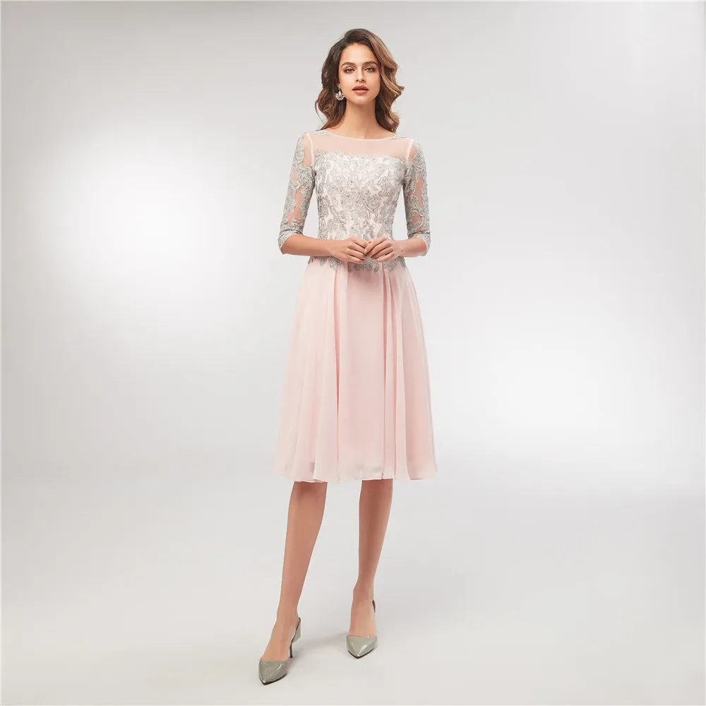 Elegante Chiffon Spitze Applique Halbe Hülse Tee-Länge Mutter Der Braut Kleid Plus Größe Vestidos Madre De La novia