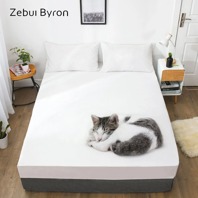 3D Fitted Sheet,Bed Sheet With Elastic Queen/King/Custom,Mattress Cover 180/150*200/160x200 Animal Sleeping cat pattern