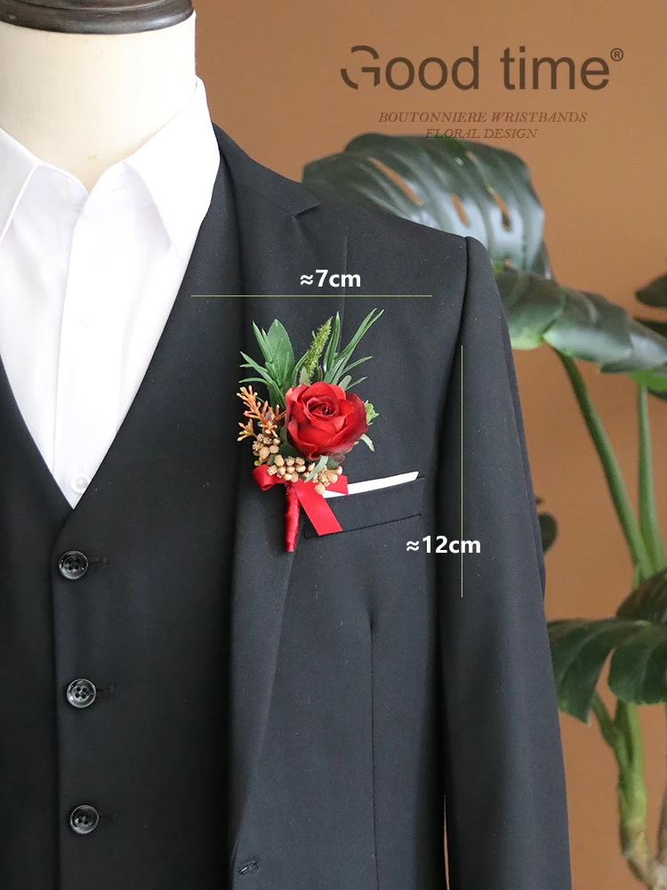 GT Lụa Corsages Boutonnieres Trang Trí Đám Cưới Hôn Nhân Hoa Hồng Cổ Tay Hoa Cho Khách Đỏ