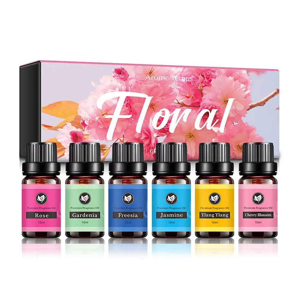 

6Pcs 10ml Floral Essential Oils Gift Set Aromatherapy Diffuser Oils Fragrance Gardenia Freesia Rose Jasmine Cherry Blossom