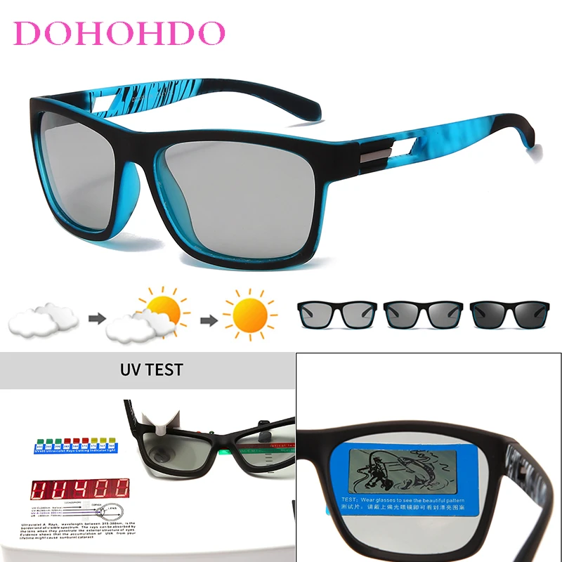 DOHOHDO New Men Polarized Photochromic Sunglasses Brand Design Woman Driving Change Color Sun Glasses Anti-UV Square Goggles