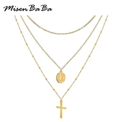 Catholic Church Jesus Necklaces Stainless Steel Multi Layered Cross Choker Necklace For Women New Religious Christian Jewelry