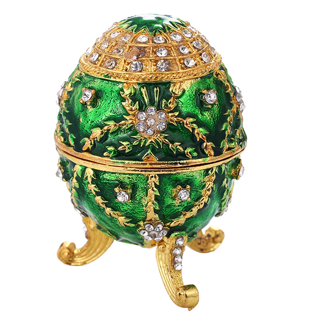 Enamel Green Flower Jewelry Box Faberge Cute Gift Box Decoration Easter Egg