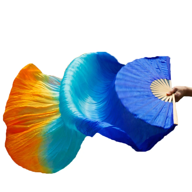 Stage Performance (1 PC) Right Hand Dance Fan Bamboo Ribs 100% Natural Silk Performance Props Dye Fan Woman Belly Dance Silk Fan