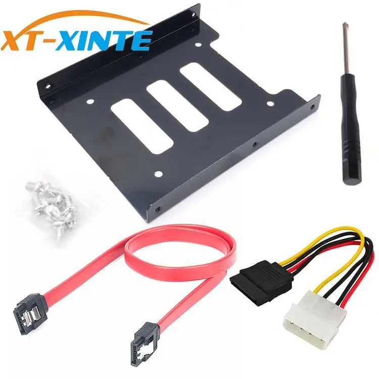 

XT-XINTE 2.5" to 3.5" SSD HDD Metal Mounting Bracket Adapter Hard Drive Holder with SATA & Power 4pin Combo Cable for PC SSD