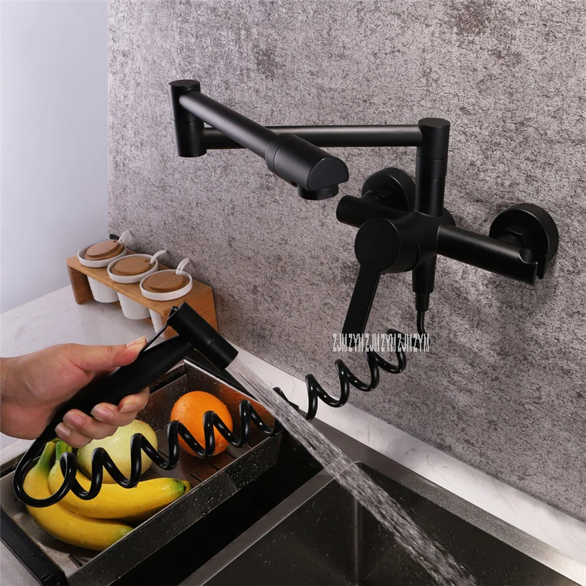 LE-6954 Copper Rotatable Folding Tap Multifunctional Hot And Cold Water Wall In Tap Wall Mounted Kitchen Faucet With Spray Gun