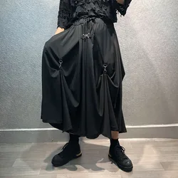 Men's new deep black Yamamoto style loose asymmetrical hem design hip hop street loose casual large skirt