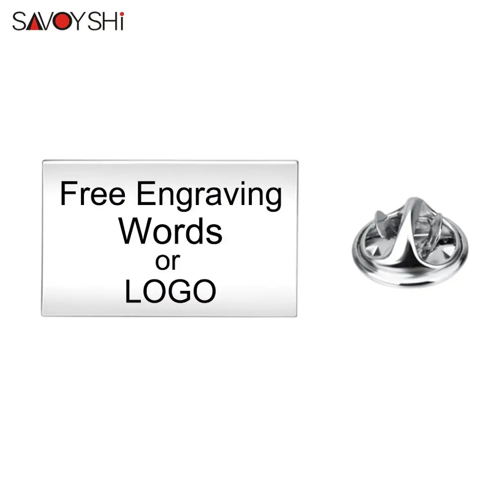 SAVOYSHI Free Engraving Words Brooch Pin Badge High quality Square Blank Silver color Butterfly buckle Lapel Pin for Suit Coat