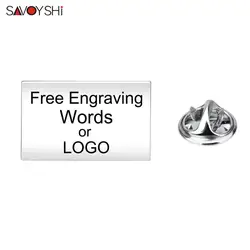 SAVOYSHI Free Engraving Words Brooch Pin Badge High quality Square Blank Silver color Butterfly buckle Lapel Pin for Suit Coat