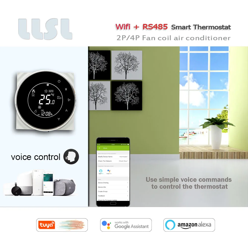 Thermostat RS485 Modbus et WIFI Tuya, régulateur de bobine de ventilateur 2P/4P pour refroidissement/chauffage, fonctionne avec Alexa Google Home