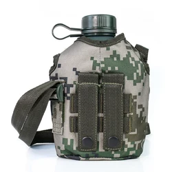 Frasco de cadera del ejército, botella de agua, bote de vino de aluminio, cantimplora militar, Camping, senderismo, hervidor de supervivencia con cubierta, vajilla para exteriores, 1L