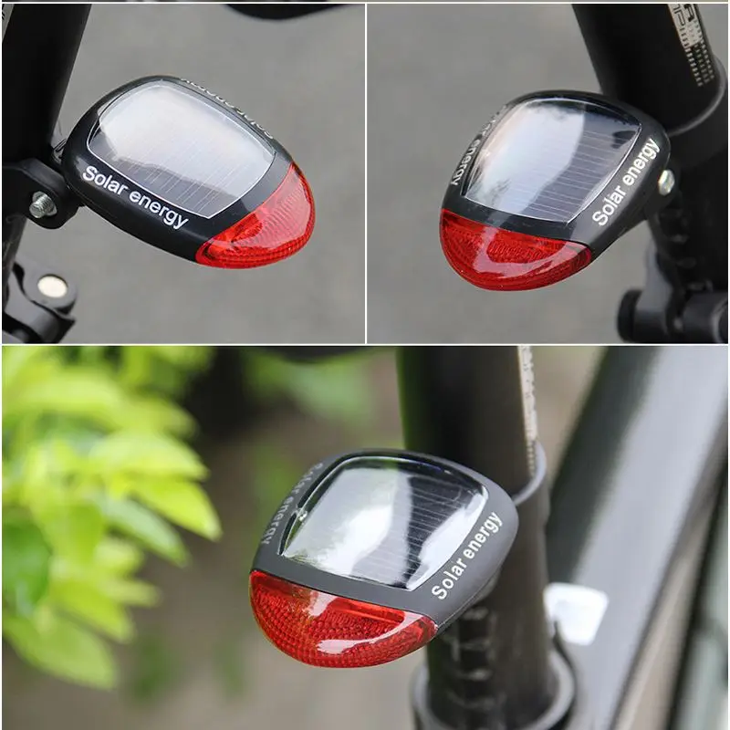 2 LED Red Bike Solar Energy Light 3 Modes Seatpost Lamp Rechargeable Bicycle Tail Rear Light Bicycle Accessories FlashLight