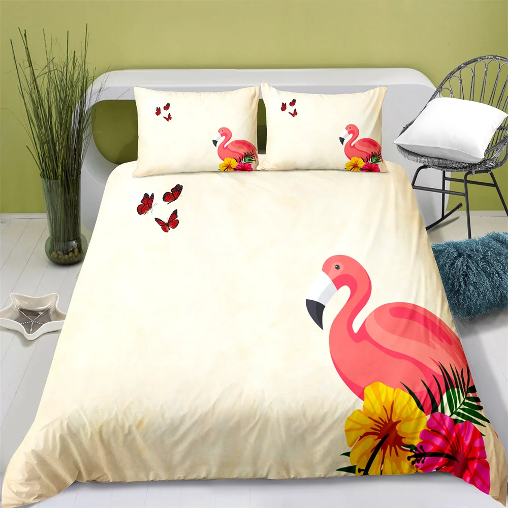 Home Textiles Printed Flamingo Bedding Quilt Cover & Pillowcase 2/3PCS US/AE/UE Full Size Queen Bedding Set