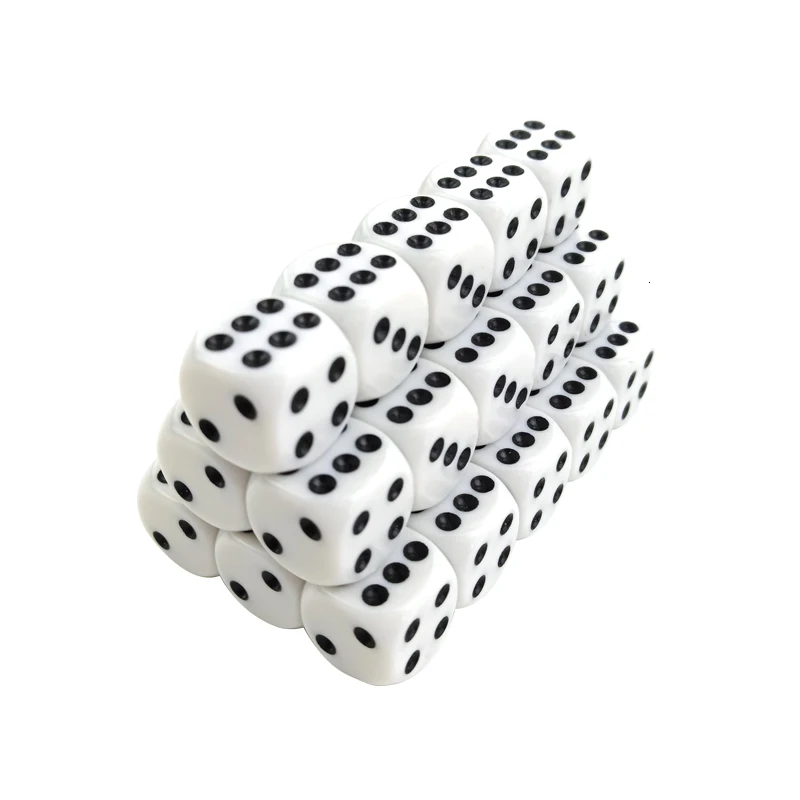 New 50/100/200 Pcs/Lot 16mm Dice Set White Black Point Drinking Dice Acrylic White Round Corner D6 Points Dice Club Party