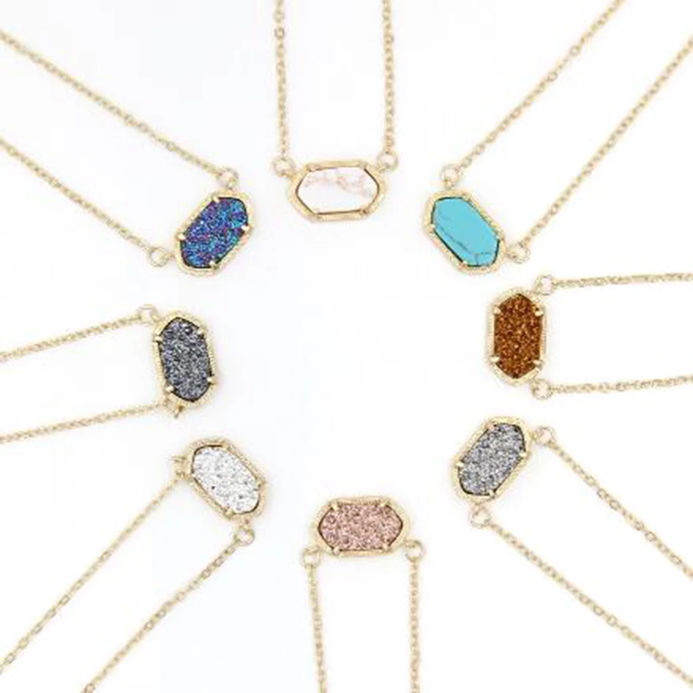 

2024 Hot Selling Small Oval Druzy Stone Inlay Classic Claw Quartz Choker Necklace Women