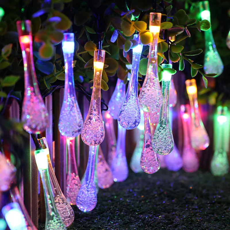 Solar Droplet Bulb String Lights Patio Wedding Decoration Pendant Lamp Outdoor Waterproof Camping Tent Garden Christmas Garland