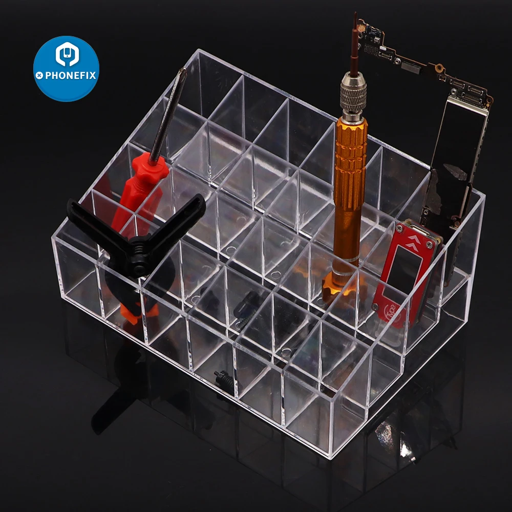 PHONEFIX Multifunktionale Lagerung Box Transparent Elektronik Komponenten Schrauben Organizer Container für Handy Reparatur Werkzeug