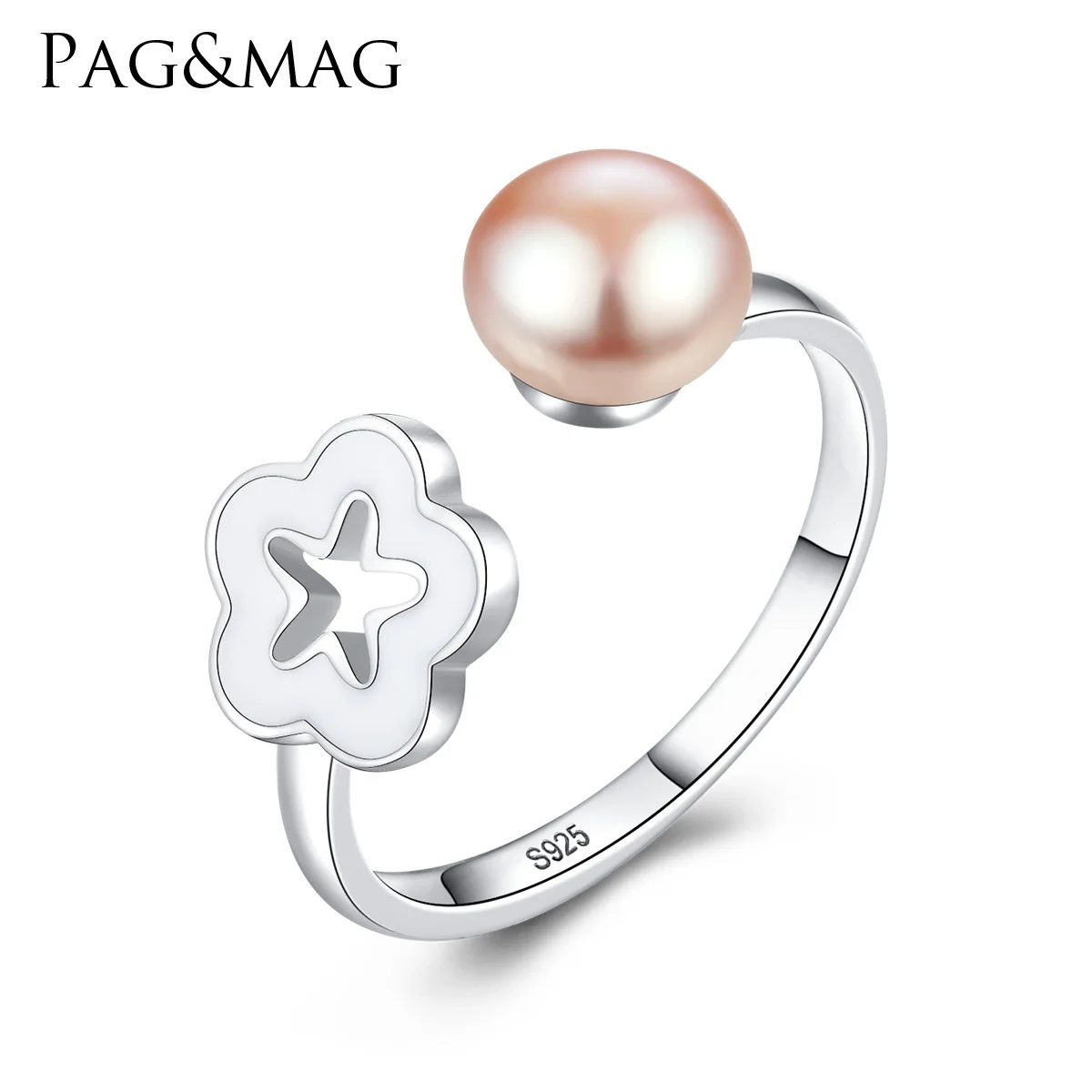 

PAG-MAG Pearl Opening Women's Ring S925 Pure Silver Korean Fashion OL Girl Simple Handpiece