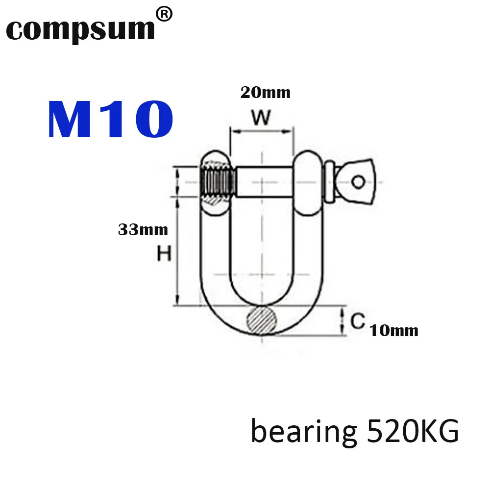 T304 Stainless Steel Shackle wire rope lock chain connecting Screw Pin D