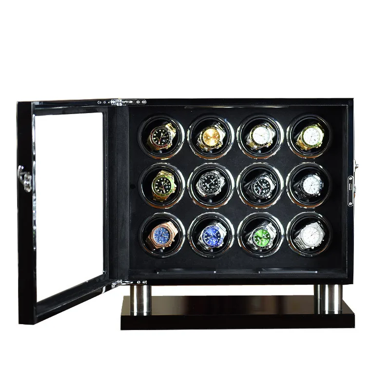 MELANCY High Quality Watch Winder for Automatic 12 Slot Watches with Mabuchi Motor LCD Touch Screen Safe Wooden Watch Box