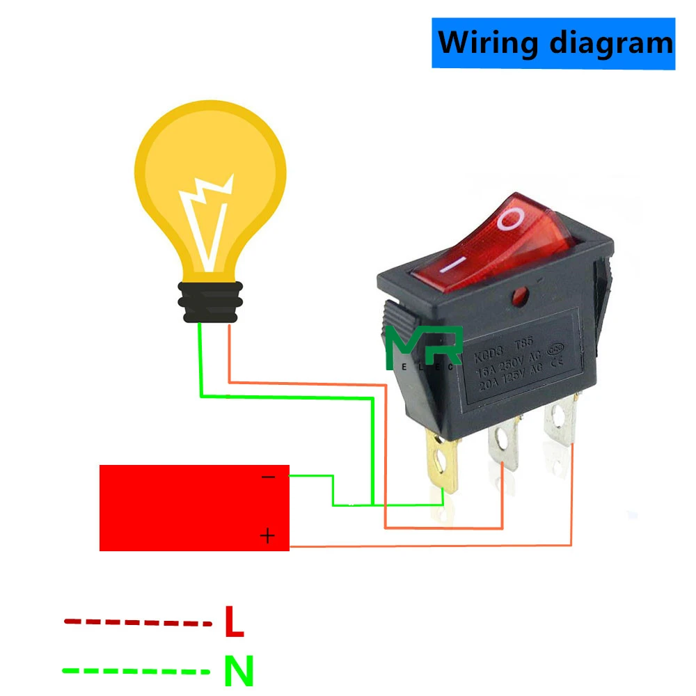 KCD3 Rocker Switch ON-OFF 2 Position 3 Pin Electrical equipment  With Light Power Switch 16A 250VAC/ 20A 125VAC 35mm*31mm*14mm