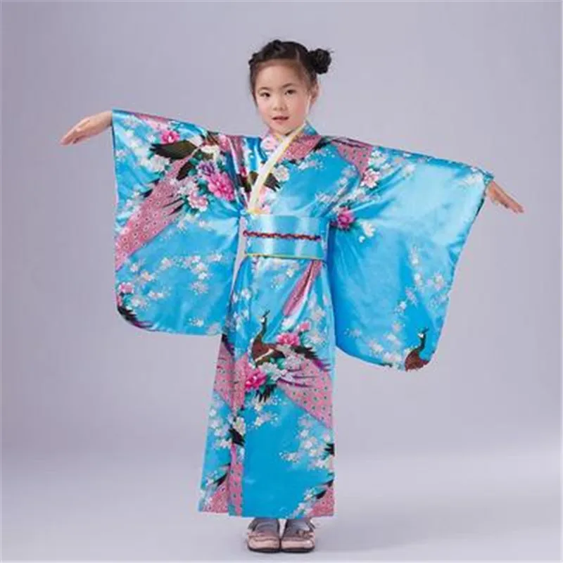 

new Child Novelty Cosplay Floaral Dress Japanese Baby Girl Kimono Dress Children Vintage Yukata Kid Girl Dance Costumes