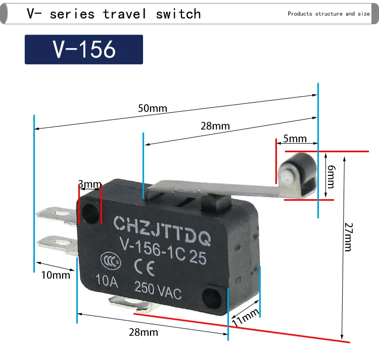 1 Stück Mikro-Endschalter CHZJTTDQ V-15.V-151.V-152.V-153.V-154.V-155.V-156.-1C 25mm Wegschalter Endschalter mit Silberkontakt – Detail 8