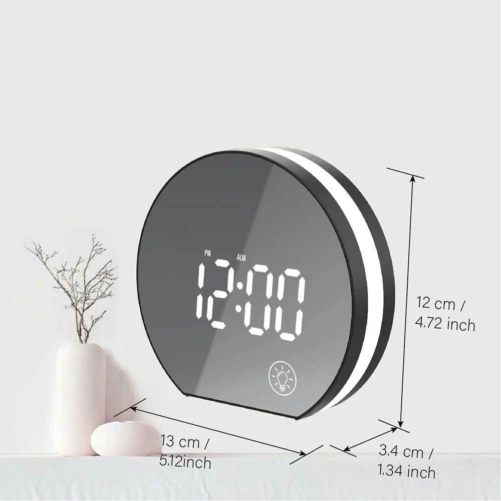 Electronic USB LED Alarm Clock with Mirror Screen and Light Digital Table Bedside clock with Thermometer for Home Office