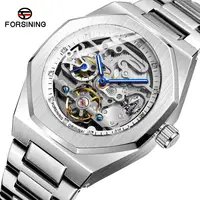 Forsining, relojes plateados a la moda para hombre, relojes de pulsera de lujo de marca superior, reloj de pulsera mecánico automático de acero inoxidable a la moda para negocios con esqueleto
