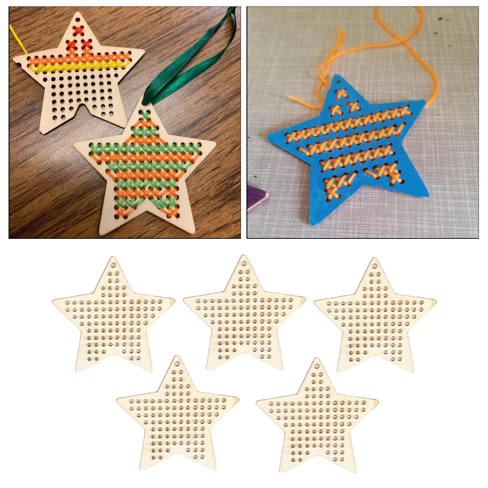 5x Cross Stitch Pendant Blank Star Unfinished Decorative for Crafts DIY Handmade Counted Embroidery Cross Stitch Sewing Frames