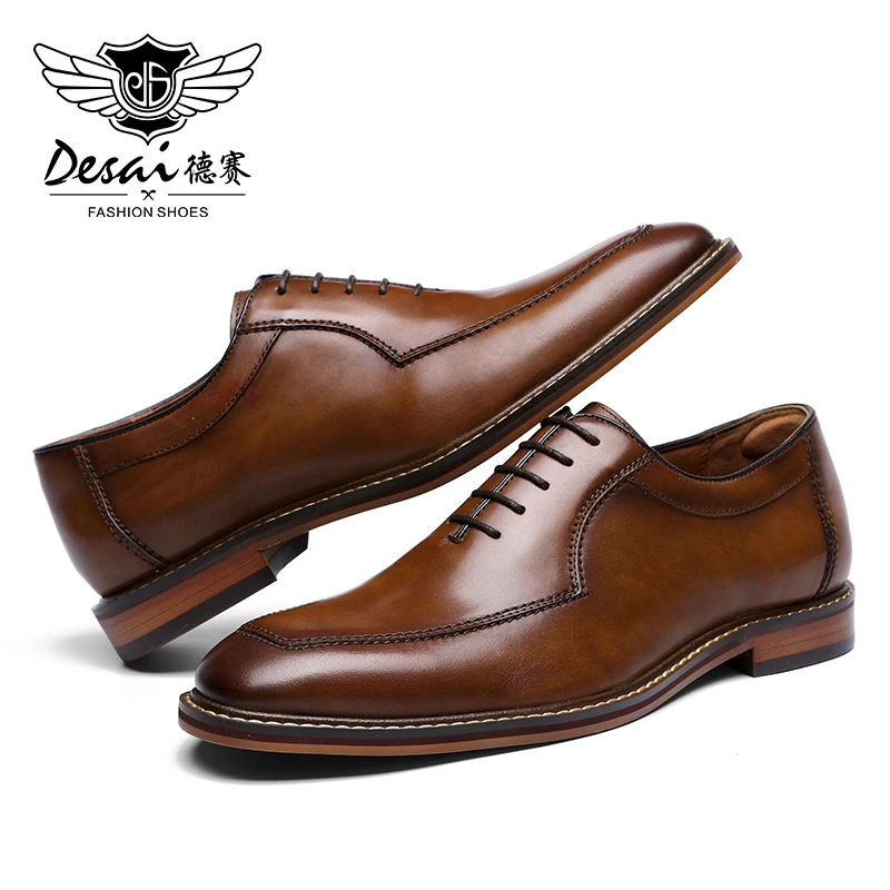 Zapatos de vestir Desai para hombre, zapatos formales italianos de cuero genuino Oxfords para fiesta de hombre, regalos de boda clásicos negros con