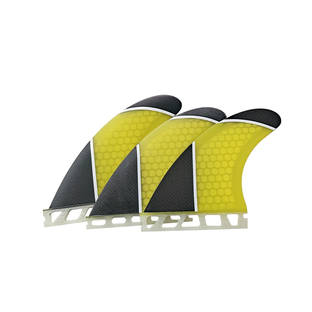 

New Style Single Tabs Fins PM-M Yellow Color Single Tabs Tri fin set Fiberglass Honeycomb tri fins Upsurf surfboard fins