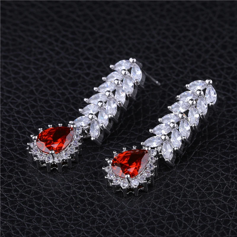 HUAMI Red Pendant Necklace Water Drop Earrings Sets Jewelry Making Accessories For Women Luxury Wedding Earring Bijoux